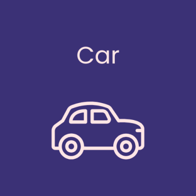 Outline of a car with the word "Car" above on a purple background.