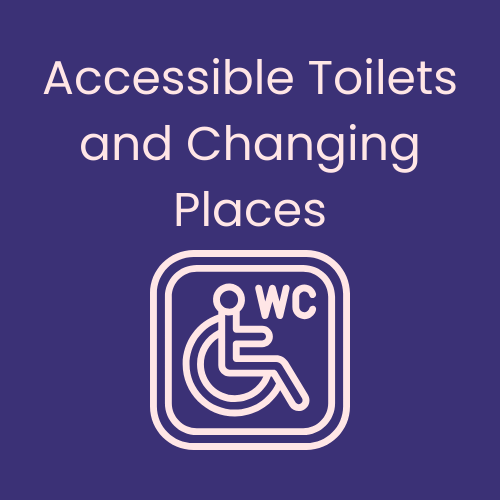 Accessible toilets and changing places symbol on a purple background.