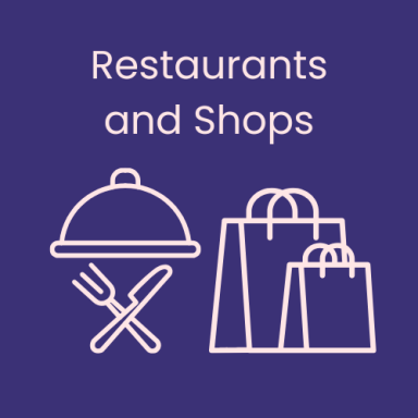 Icon representing restaurants with a cloche and shopping bags.