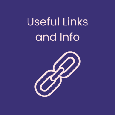 Text "Useful Links and Info" with a chain link icon on a purple background.