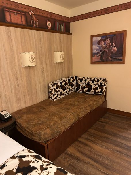 The single bed a single day bed with cowboy themed bedding