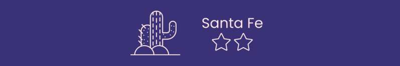 Cactus logo and text for Santa Fe Hotel, featuring two stars.