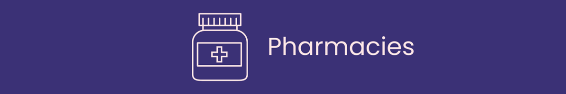 Icon representing pharmacies, featuring a simple outline of a medicine bottle.