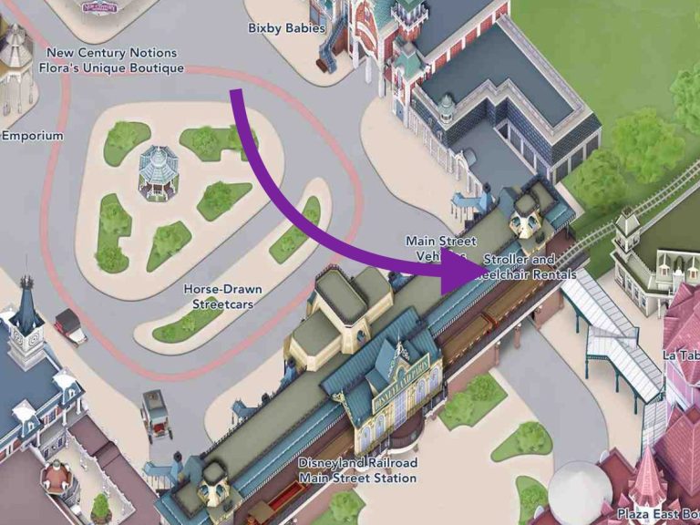 Image shows on a map that the accessible entrance to the ride is under the station near the wheelchair rental