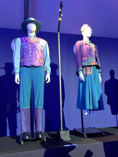 Costumes on mannequins featuring vibrant colours and intricate patterns.