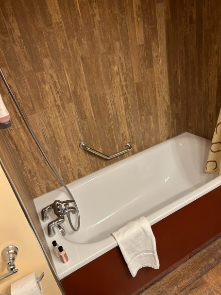 Bath with shower in standard room a bath with a shower over it