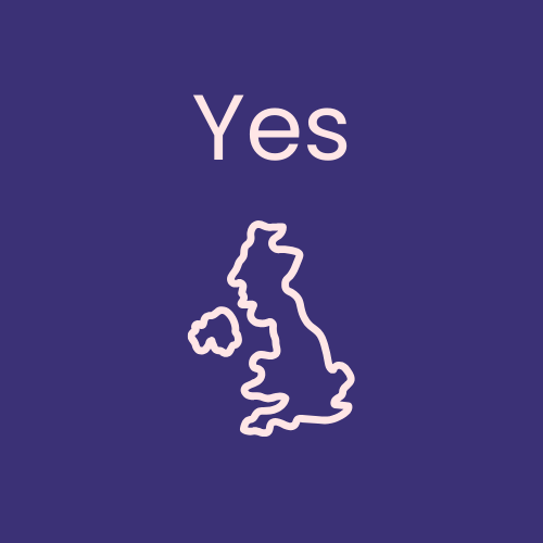 Outline of the United Kingdom with the word "Yes" above it.