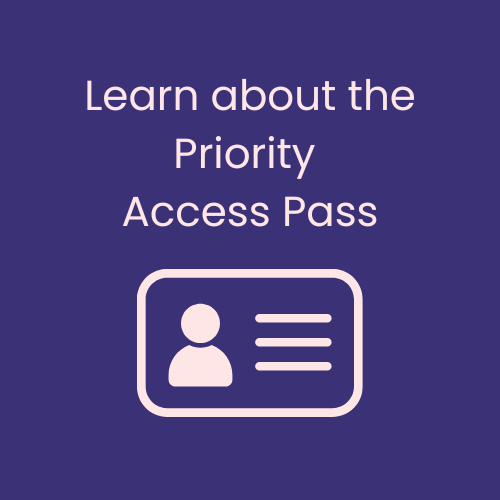 Graphic promoting the Priority Access Pass, featuring an ID card illustration.