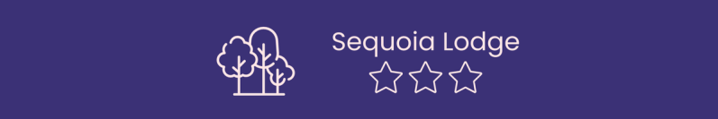 trees logo and text for Sequoia Lodge, featuring three stars.
