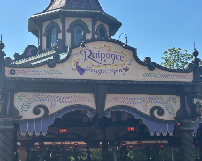 Tangled Spin exterior The ride exterior with purple accents and rapunzel themed decorations