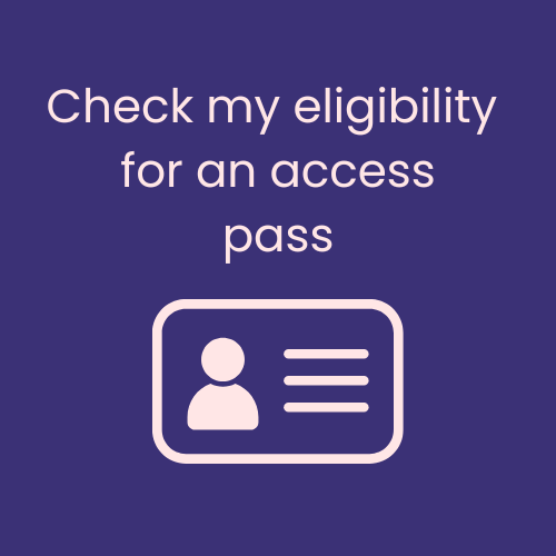 Access pass eligibility check with a user ID card illustration.