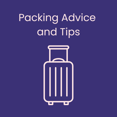 Graphic featuring a suitcase with the text "Packing Advice and Tips."