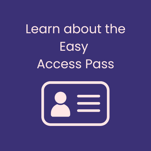 Illustration of an ID card with "Learn about the Easy Access Pass" text.