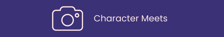 Graphic featuring the text "Character Meets" on a purple background.
