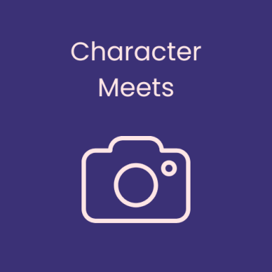 Camera icon with the text "Character Meets" on a purple background.