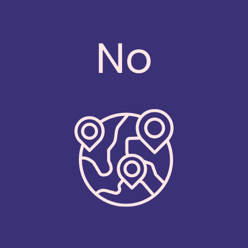Icon of a globe with location pins, with the word "No" above in a simple design.